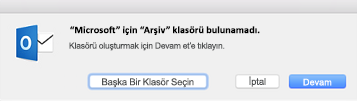 Bu ileti, Mac için Outlook 2016'da arşivle düğmesini ilk kez kullandığınızda görüntülenir