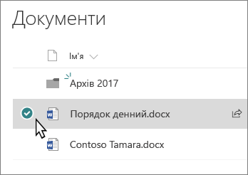 Знімок екрана: бібліотека з вибраним файлом