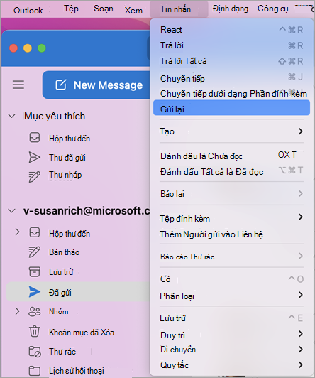 Danh sách thả xuống thư để gửi lại email