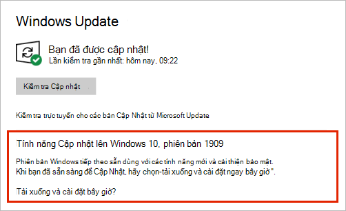 Windows Update vị trí cập nhật tính năng