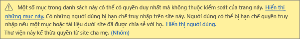 Ảnh minh họa thư cho các quyền duy nhất cho một danh sách hoặc thư viện