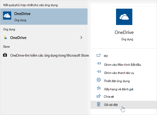 Gỡ cài đặt ứng dụng OneDrive Store