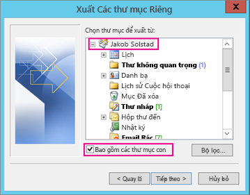 Chọn tài khoản email mà bạn muốn xuất.