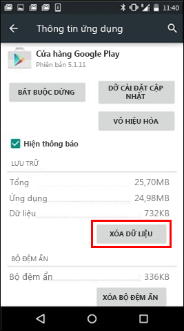 Nút Xóa dữ liệu