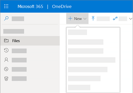 選取 [新增] 功能表以在商務用 OneDrive 中建立新文件的螢幕擷取畫面