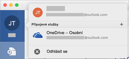 Zobrazuje možnost Odhlásit se v zobrazení Backstage v Office pro Mac