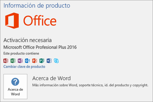 Muestra la vista Backstage de una versión de licencia por volumen de Office