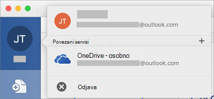 Prikazuje mogućnost odjave iz prikaza Backstage u sustavu Office za Mac