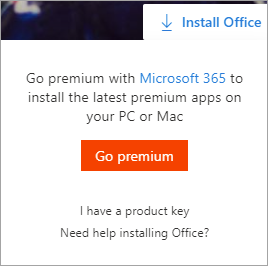 Poruka Idi na premium prikazuje se kada je odabran gumb instaliraj Office.