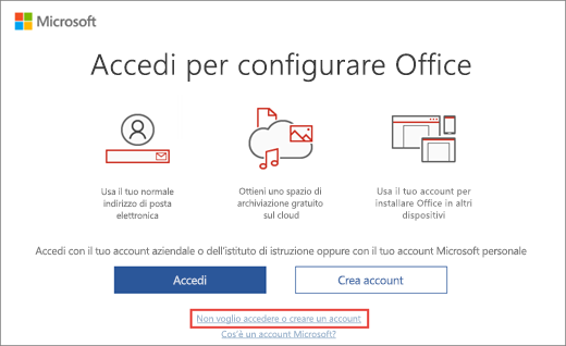 Mostra il collegamento selezionato per immettere il codice Product Key del programma Microsoft Workplace Discount