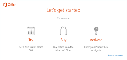 A screenshot that shows the default try, buy, or activate options for a PC that comes with Office pre-installed.