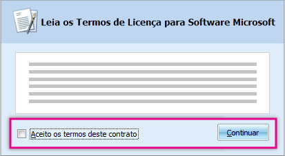 Leia e aceite os termos de licenciamento