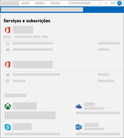 Mostra a página Serviços e subscrições em account.microsoft.com