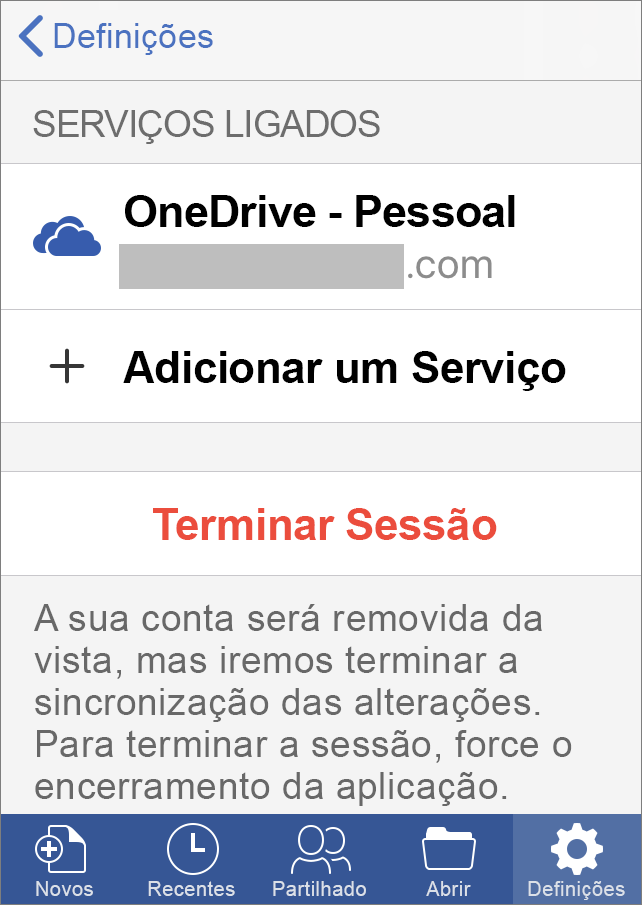 Apresenta a opção para Terminar Sessão no Office para iOS