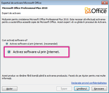Activați software-ul prin internet