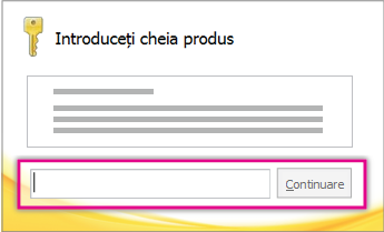 Introduceți cheia de produs.