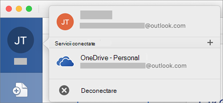Afișează opțiunea de deconectare în vizualizarea Backstage din Office pentru Mac