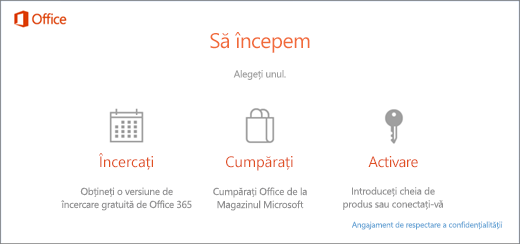 Captură de ecran care arată opțiunile implicite de încercare, cumpărare sau activare pentru un PC care are Office preinstalat.