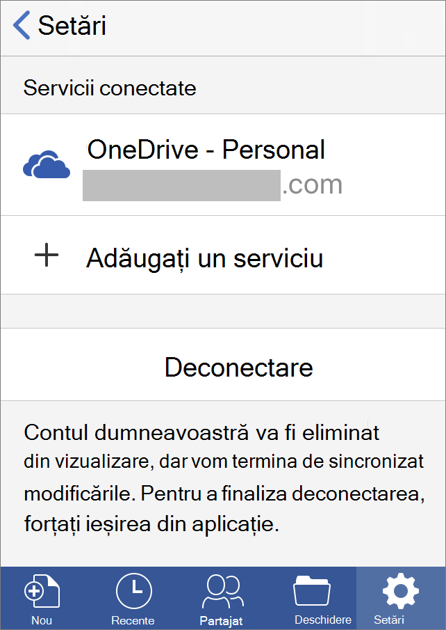 Afișează opțiunea de deconectare în Office pentru iOS