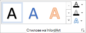 Групата ''Стилове на WordArt''