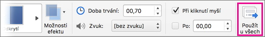 Tlačítko Použít u všech na kartě Přechody