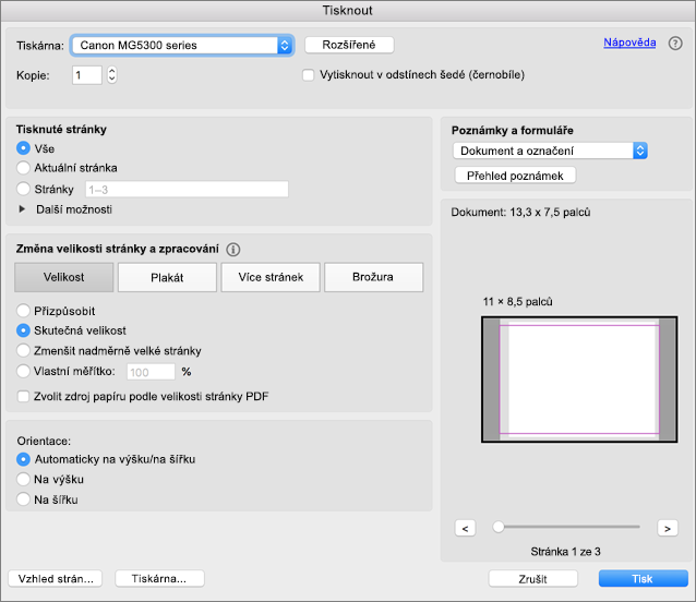 Zvolte nastavení tisku v dialogovém okně Tisknout.