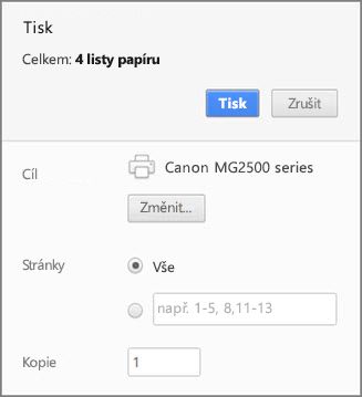 Možnosti panelu Tisk v Chromu