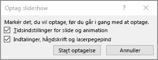 Viser dialogboksen for optagelse af slideshow i PowerPoint