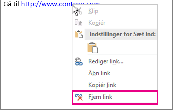 Fjern link i højrekliksmenuen