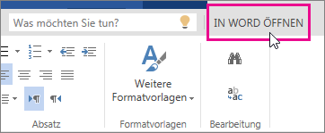 'In Word öffnen' in der Bearbeitungsansicht von Word Online