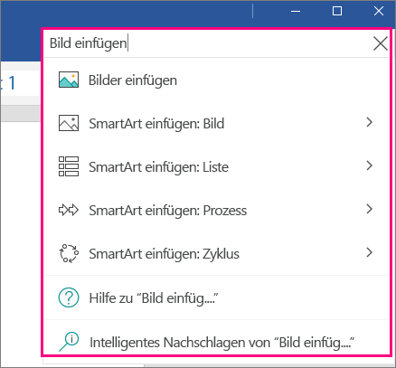 Zeigt in Word Mobile das Feld "Sie wünschen" mit einer ausgefüllten Abfrage.