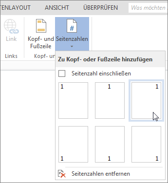 Katalog 'Seitenzahlen' in Word Online