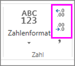 Erhöhen oder Verringern der Anzahl von Dezimalstellen für die Zahlenformatierung