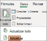 Mouse que apunta al comando Actualizar de la cinta de opciones