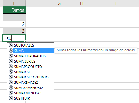 Autocompletar fórmulas de Excel