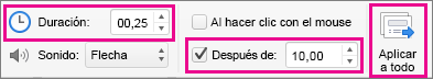 Configuración de la transición de diapositivas