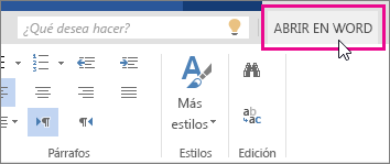 Abrir en Word desde la Vista de edición en Word Online