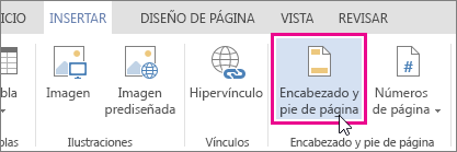 Imagen del botón Encabezado y pie de página en Word Online