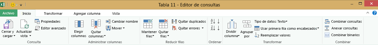 Cinta del Editor de consultas