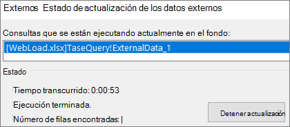 Cuadro de diálogo Estado de actualización de datos externos