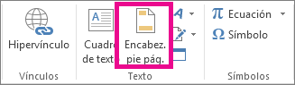 Opción Encabezado y pie de página de la pestaña Insertar