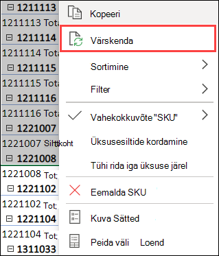 PivotTable-​​liigendtabeli värskendamine