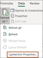 Mouse pointing to the Connection properties command on the ribbon