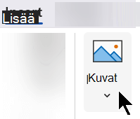 Valitse valintanauhan Lisää-välilehdessä Lisää ja valitse sitten Kuvat.