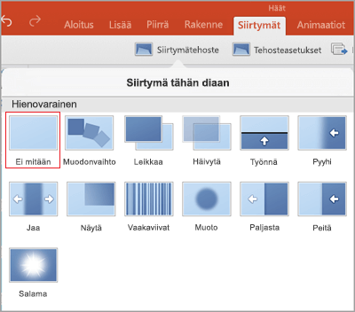 Siirtymien poistaminen