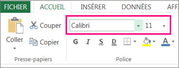 options de police dans le ruban Excel