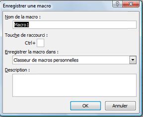 Boîte de dialogue Enregistrer une macro