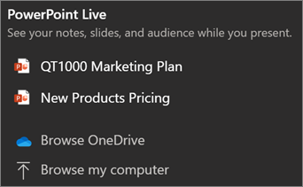 PowerPoint Live options de partage de fichiers