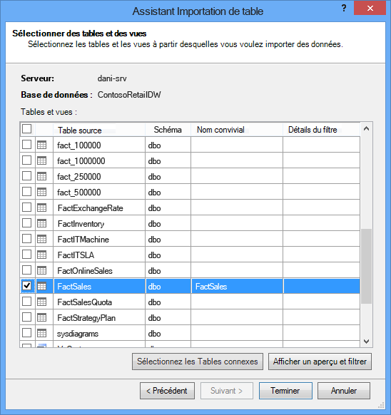 Assistant Importation de table dans le complément PowerPivot