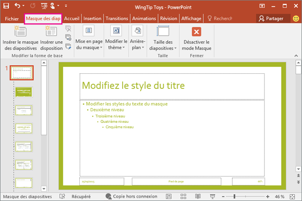 Afficher la mise en page des diapositives en mode Masque des diapositives dans PowerPoint